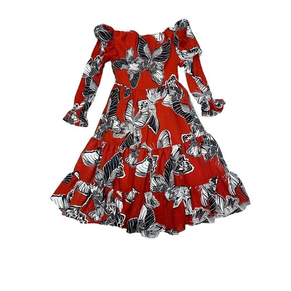 Autumn Adeigbo Sz 2 Dress Red Black Georgette Butterfly Luxury Designer Retro - Picture 5 of 12